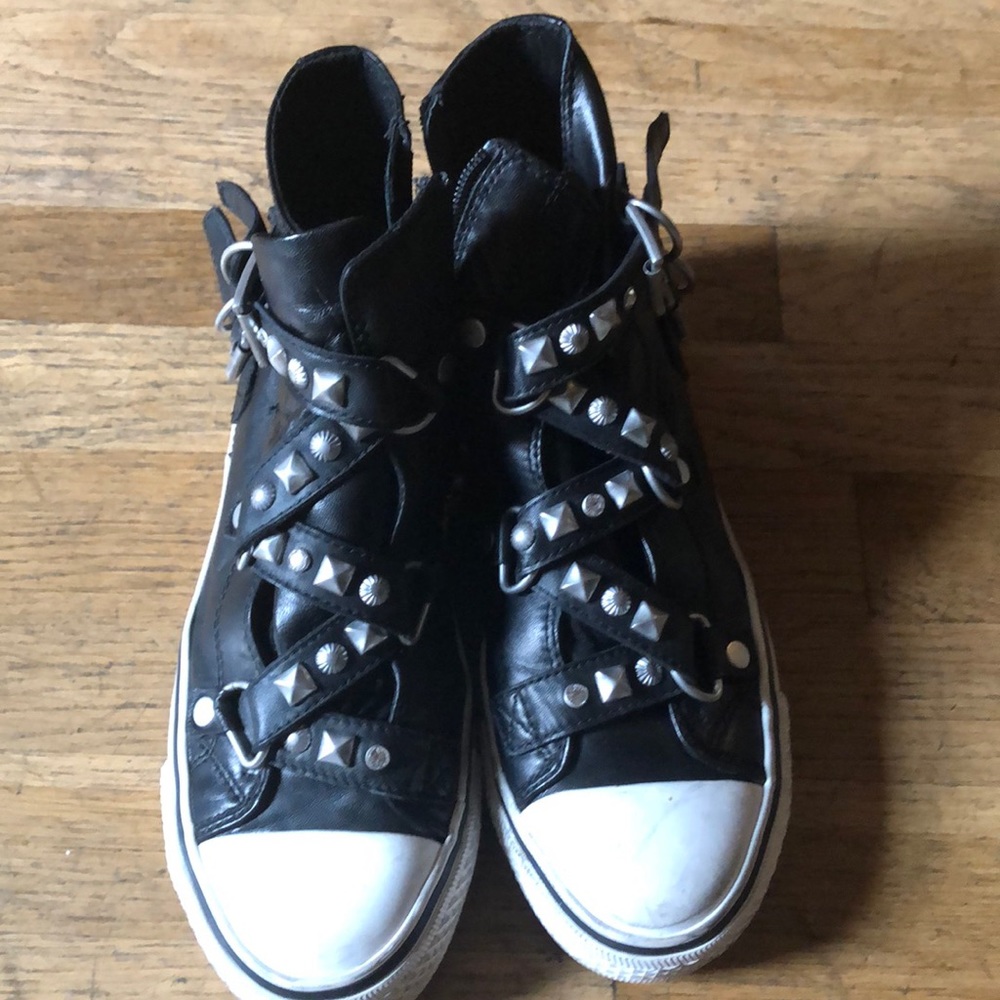 Ash sneaker booties with studded belts.